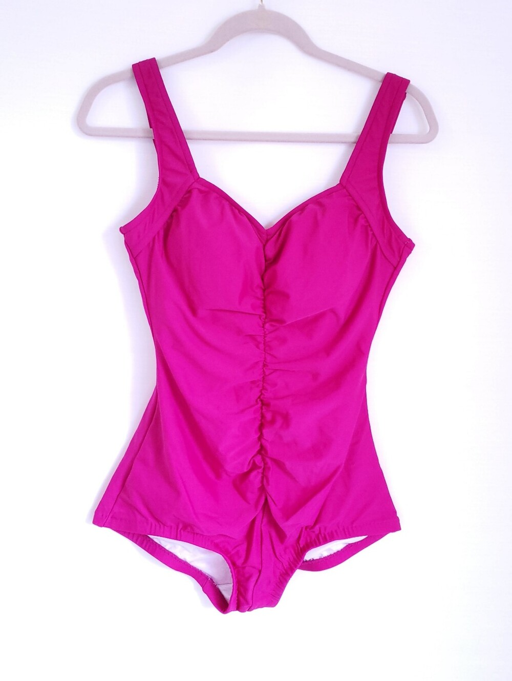 Maxine of Hollywood Shirred One Piece Swimsuit Fuchsia Fully Lined Looks Unworn!